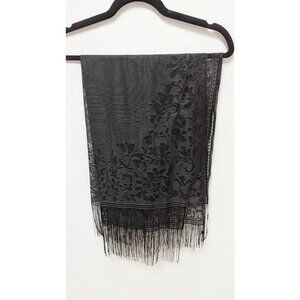 Black Lace Fringed Shawl Scarf